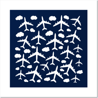 Blue flying airplanes aircraft pattern Posters and Art